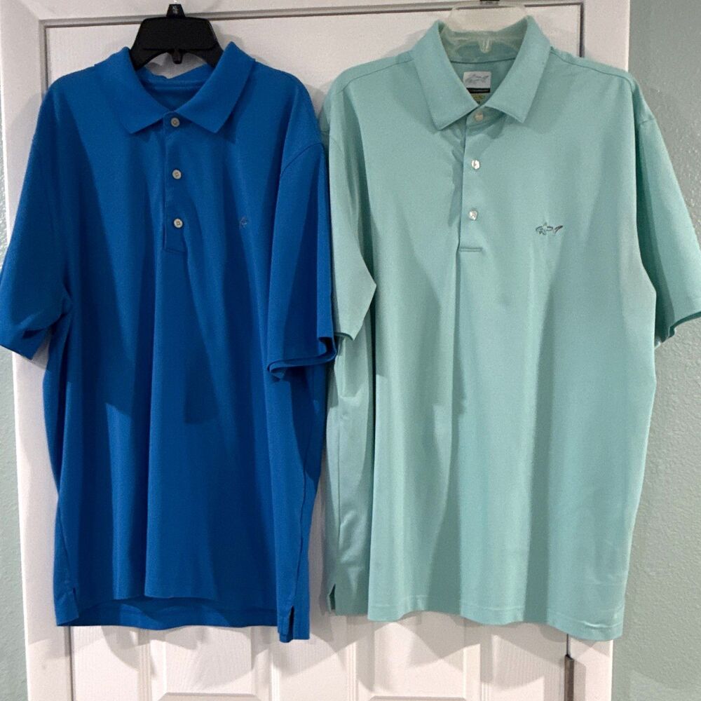 Greg Norman Play Dry Men's XL Polo Lot 2 Solid Short Sleeve Blue/Green